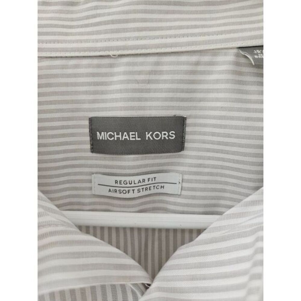 Michael Kors Button Down Mens 15.5 Grey Striped Airsoft Stretch Regular Fit